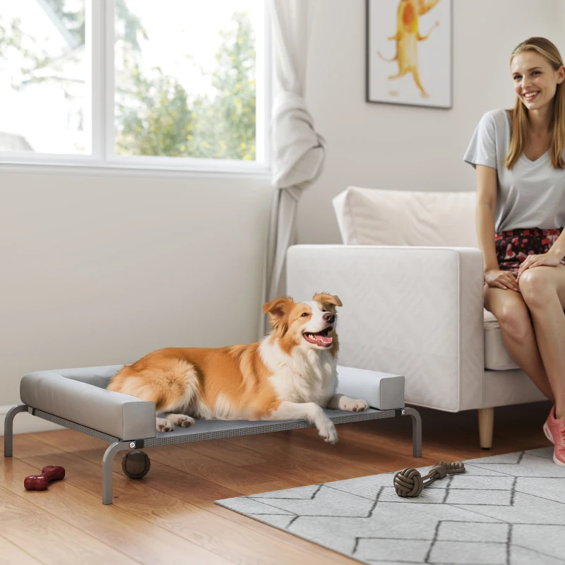 PawHut Cama Elevada para Perros Refrescante con Refuerzos Extraíbles Malla Transpirable y Marco de Acero 110x75x30 cm Gris