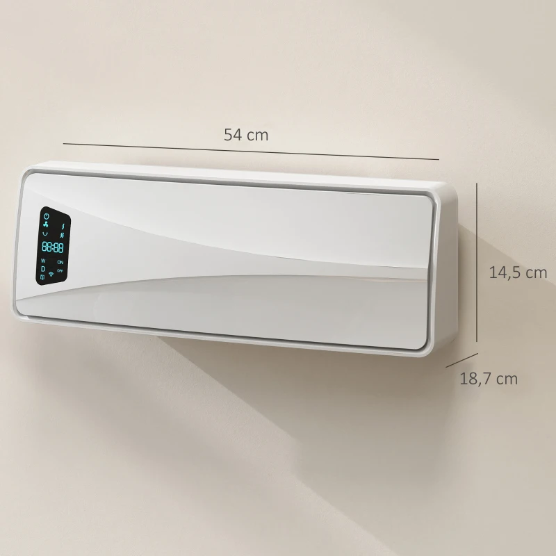 HOMCOM Stufa Ceramica 2000W a Parete con 3 Modalità, Temperatura Regolabile, Timer, Telecomando, Bianco