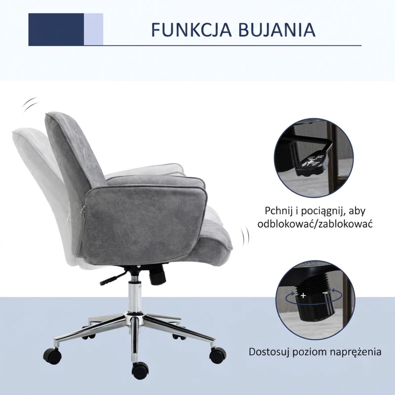 HOMCOM Krzesło biurowe fotel biurowy obrotowy regulowany mikrofibra pianka szary