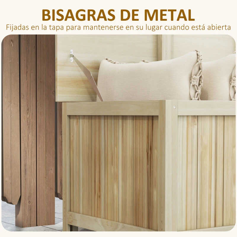 Outsunny Arcón Exterior de Madera 172 L Baúl Almacenaje con Tapa Abatible Resistente a la Intemperie para Jardín Madera Natural