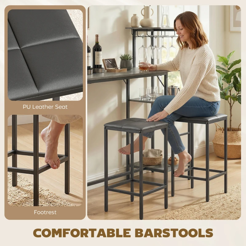 HOMCOM 3 Piece Breakfast Bar Table and Stools Set, Washed Grey