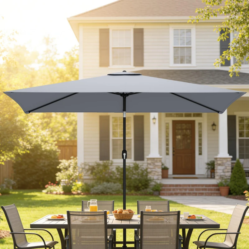 Outsunny Garden Parasol, Parasol Umbrella with Crank Handle, Tilt Function, Polyester Canopy, Light Grey