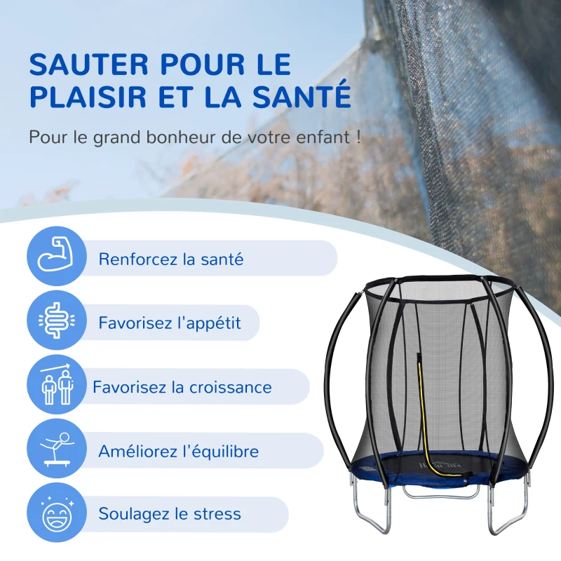 HOMCOM Trampoline Ø 183 cm avec filet de sécurité et revêtement antirouille galvanisé usage extérieur bleu et noir