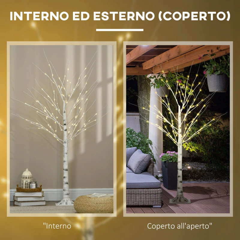 HOMCOM Albero di Natale Bianco con Luci LED e 12 Rami per Interni ed Esterni, in PP e Metallo, 22x22x150 cm
