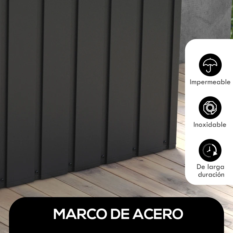 Outsunny Baúl de Almacenaje Exterior de Acero con 4 Ruedas 2 Asas y Tapa Bloqueable 125,5x61,5x70 cm Gris Oscuro