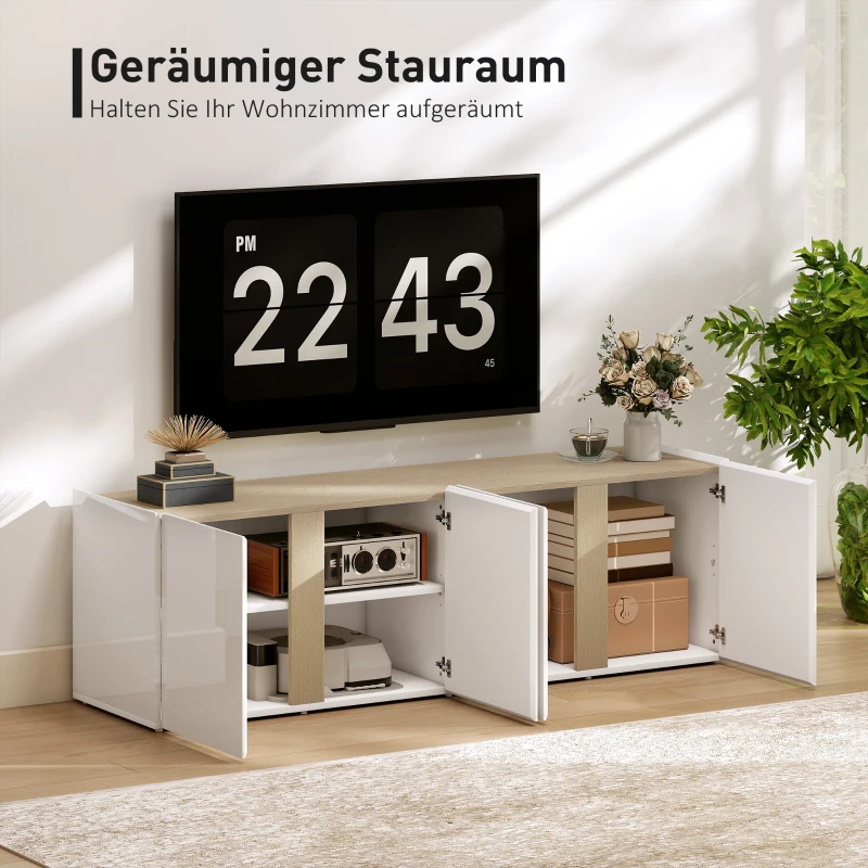 HOMCOM TV-kast voor 65-inch televisie, televisiekast met soft-close deuren, aanpasbare planken, kabeldoorvoeren, voor woonkamer, Wit(m-4)
