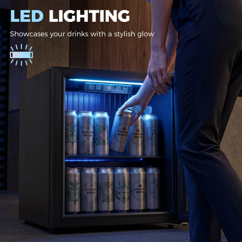HOMCOM 50L Drinks Fridge, 48 Can Under Counter Freestanding Beer Fridge with LED Light