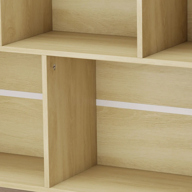 HOMCOM 10-Cube Bookcase, 3-Tier Book Shelf with Solid Wood Legs, 140 cm Modern Bookshelf with Anti-Tip Kit, Oak