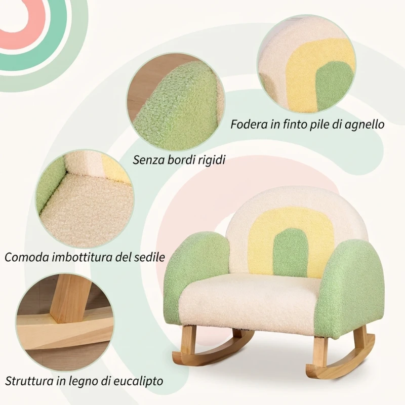 HOMCOM Poltrona per Bambini 18-36 Mesi con Braccioli e Imbottitura Spessa in Sherpa e Legno di Eucalipto, Verde