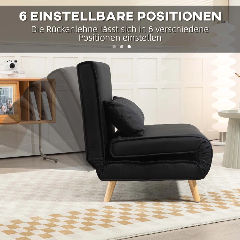 HOMCOM Relaxstoel met bedfunctie, voor 1 persoon, modern design, tot 120 kg, 94x78x80cm, zwart