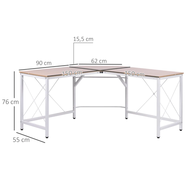HOMCOM Bureau d'angle Bureau Informatique Design Moderne métal MDF Imitation Bois chêne et Blanc