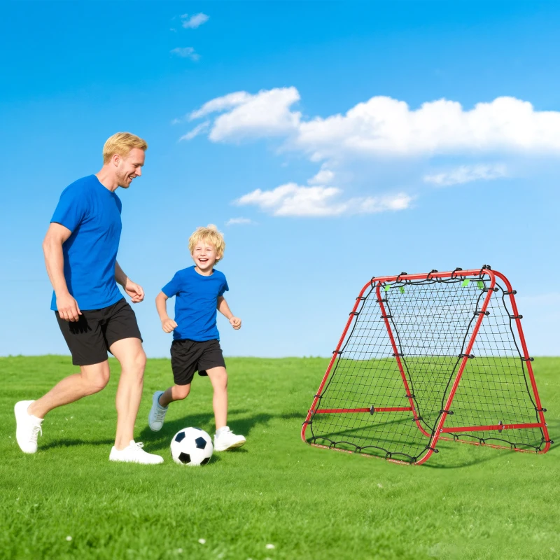 HOMCOM Double Sided Football Rebounder Net, Football Rebound Goal with Five Adjustable Angles, Red