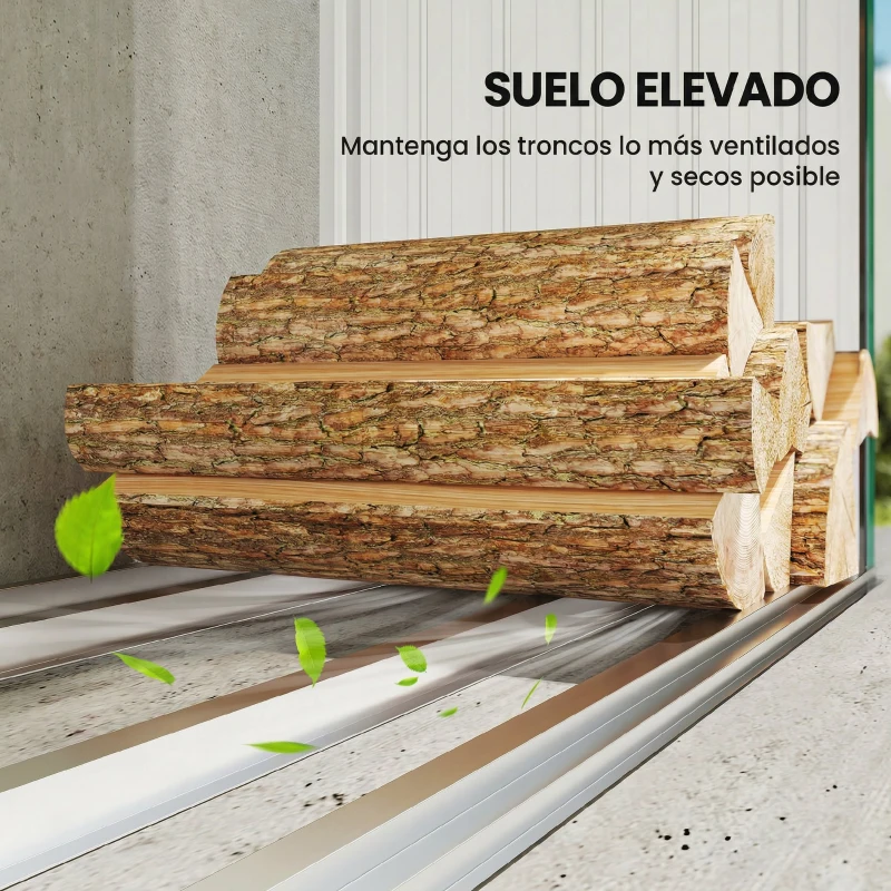 Outsunny Casetilla para Leña de Acero Galvanizado con Base Elevada y Techo Inclinado 213x66,5x150 cm Verde