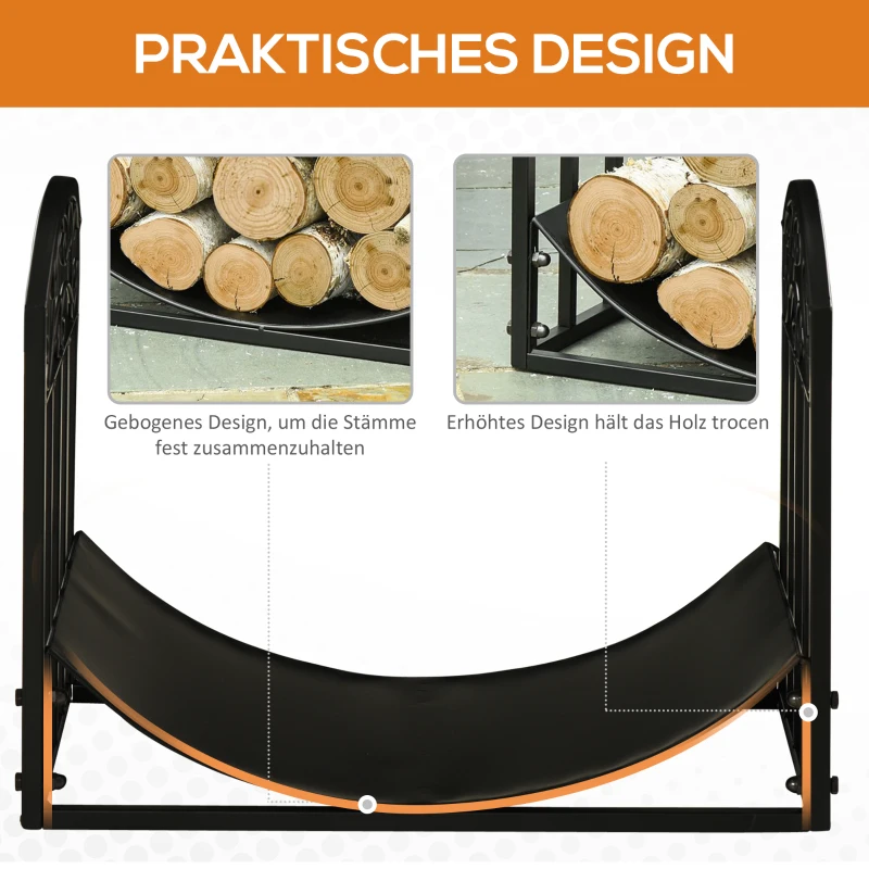 Outsunny openhaardrek brandhoutrek brandhoutrek 60 kg draagvermogen houtrek openhaardtangen metaal zwart 60,5 x 36 x 46,5 cm