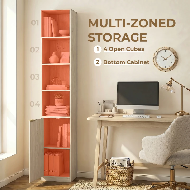 HOMCOM Bookcase Adjustable Shelf Bookshelf Anti-Tip Hardware 6-Tier Storage Cabinet Oak Wood Effect