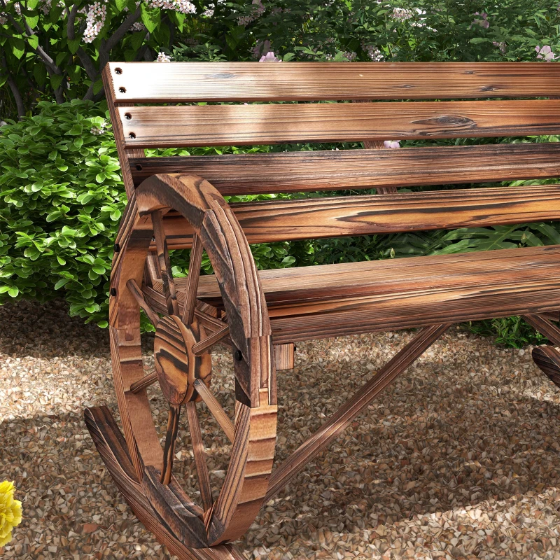 Outsunny Tuin Schommelbank, 2-Persoons Schommel, met Wielvormige Armleuningen, voor Balkon, Tuin, Terras, Geïmpregneerd Hout