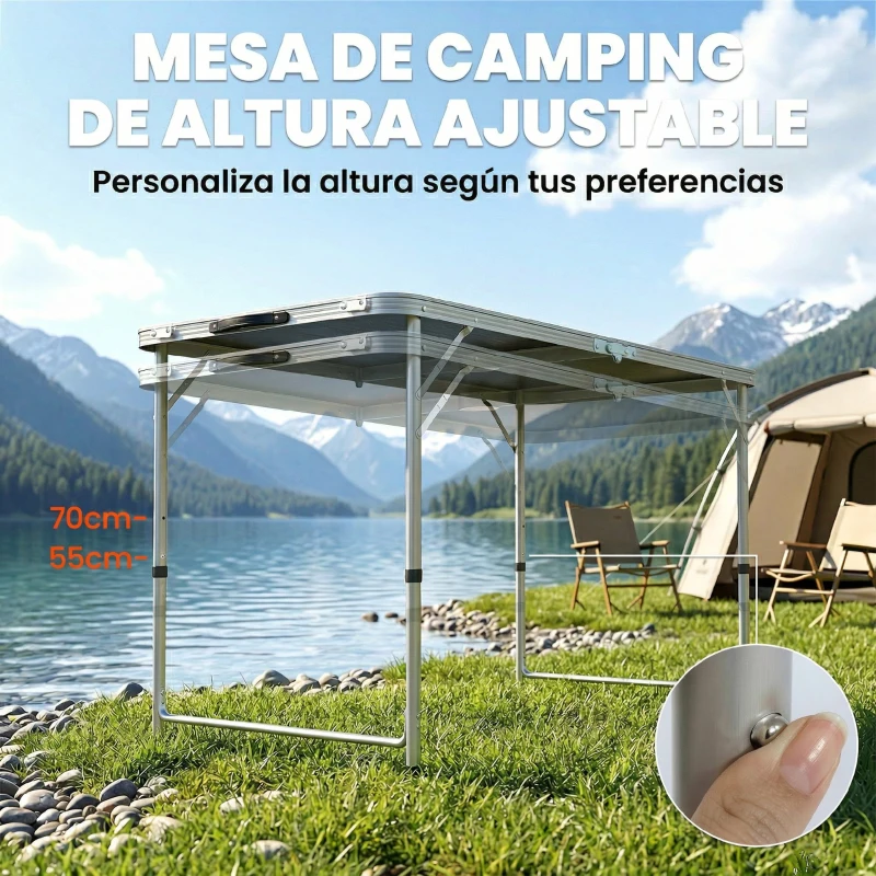 Outsunny Mesa de Camping Plegable Tipo Maletín con 4 Taburetes plegables Mesa 120x60x55-70 cm y Taburetes 33x28x37 cm Negro