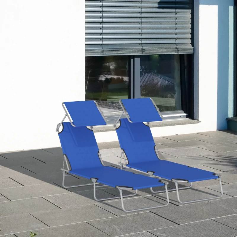 Outsunny Lot de 2 Transats Bain de Soleil Pliable Chaise Longue Pliante Grand Confort Dossier Inclinable Pare-Soleil réglable