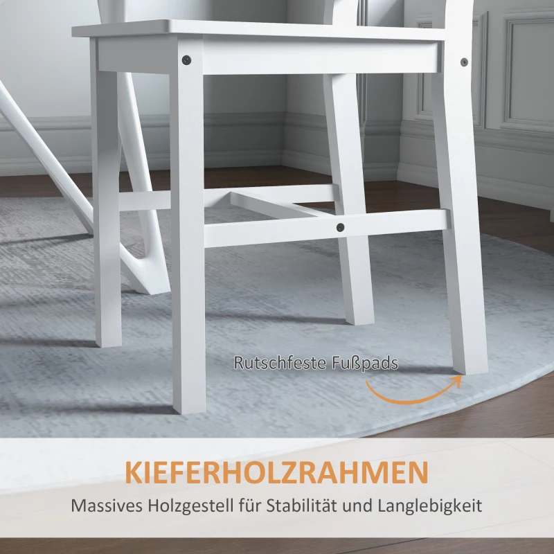HOMCOM Eetkamerstoelen 2-delige set, Houten keukenstoel met lattenrugleuning, Antislip 41,5 x 46 x 90 cm Wit