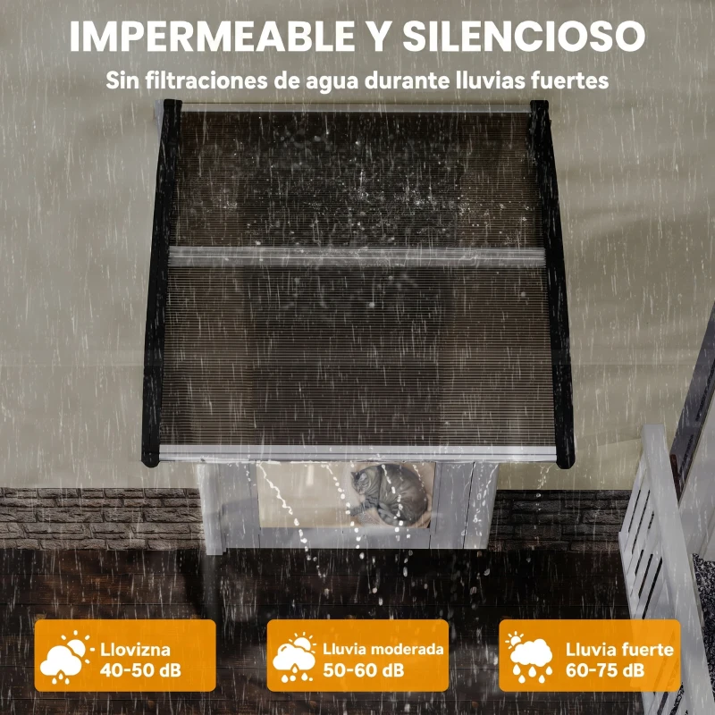 Outsunny Marquesinas Exterior para Puertas y Ventanas, 103x96,5 cm, Tejadillo de Protección contra Sol y Lluvia, con Cubierta de Policarbonato, Soportes de PP y Regleta de Aluminio, Marrón