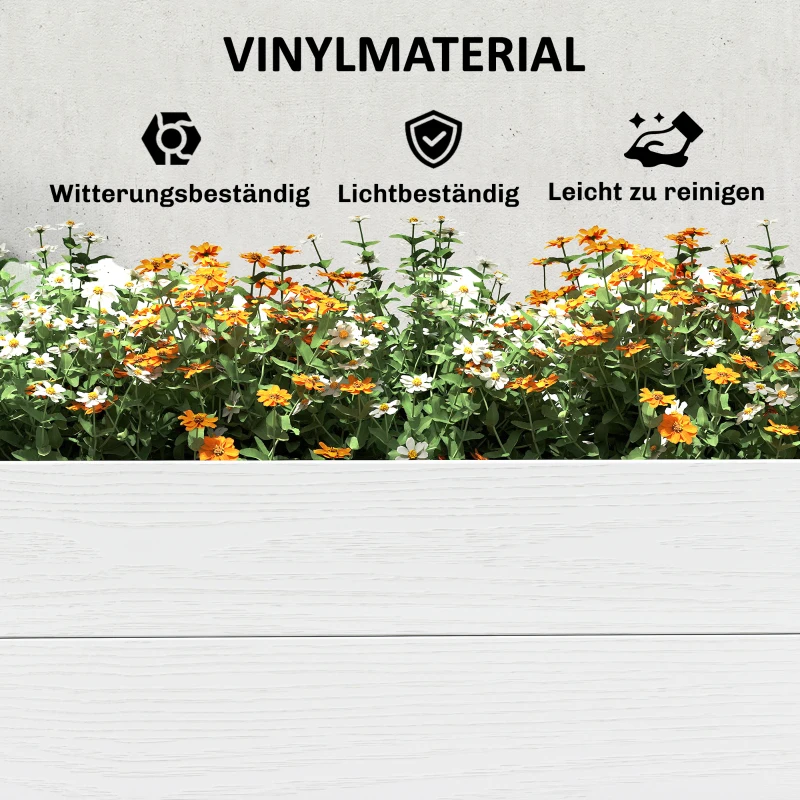 Outsunny Kunststof hoogbed, insteekbaar plantenbed met DIY-montage 197 x 54 x 33 cm Wit