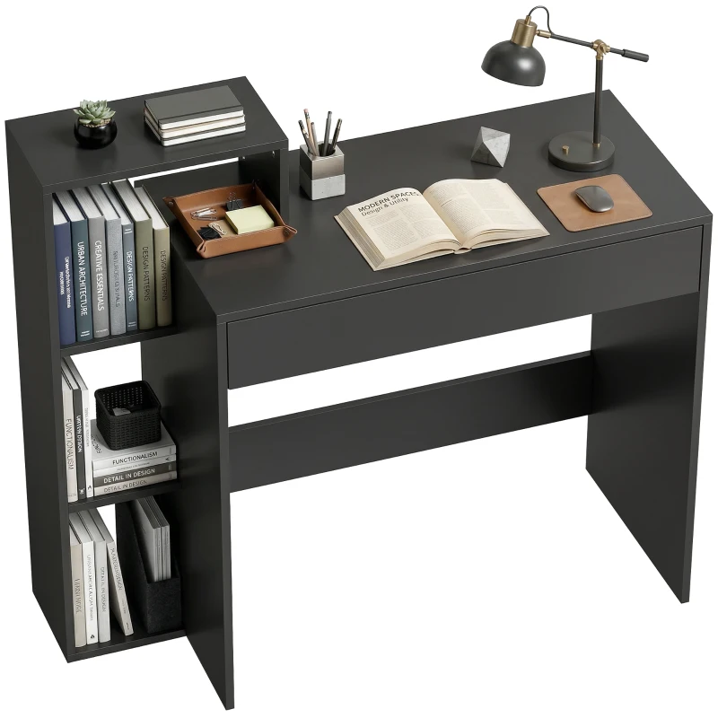 HOMCOM Bureau avec rangement, bureau d'ordinateur avec 3 étagères de rangement et tiroir, 100 x 40 x 90 cm, noir