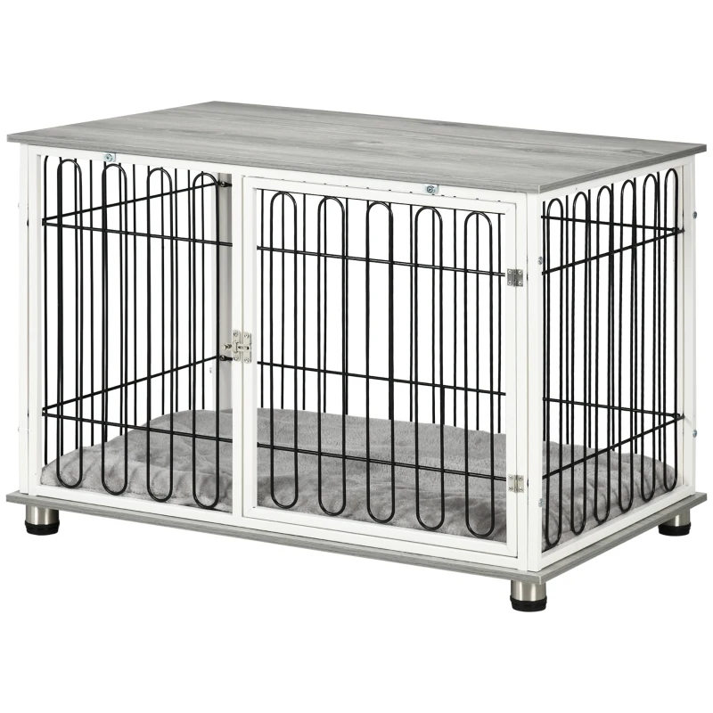 PawHut Indoor Dog Crate Furniture, Side End Table, with Soft Washable Cushion, Lockable Doors, for Small and Medium Dogs