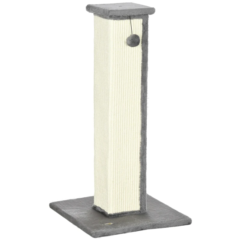 PawHut Krabpaal Kattenboom, inclusief speelbal, pluche, sisal, 41 cm x 41 cm x 81 cm, crème + grijs