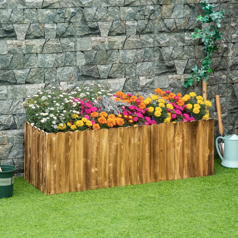 Outsunny Jardinera de Madera Jardinera Elevada para Cultivos Verduras Flores en Patio Balcón Terraza 120x40x40 cm Carbonizada