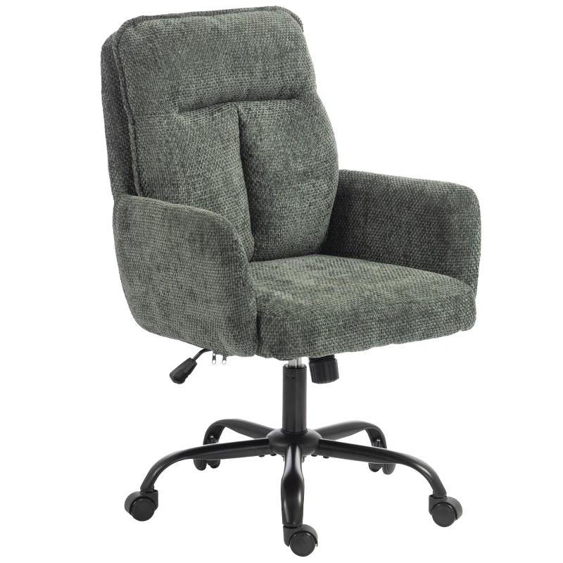 HOMCOM Scaun Birou Ergonomic, Scaun de Birou cu Înălțime Reglabilă, Șezut Lat, Funcție de Balans, Verde Închis