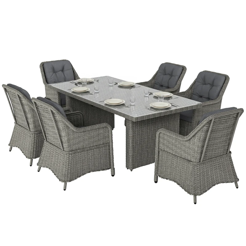 Outsunny Seven-Piece Rattan Dining Set - Mixed Grey