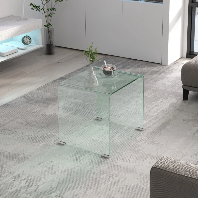 HOMCOM Tavolino in Vetro Temperato Moderno da Salotto con Design Monoblocco, 50x40x45 cm, Trasparente