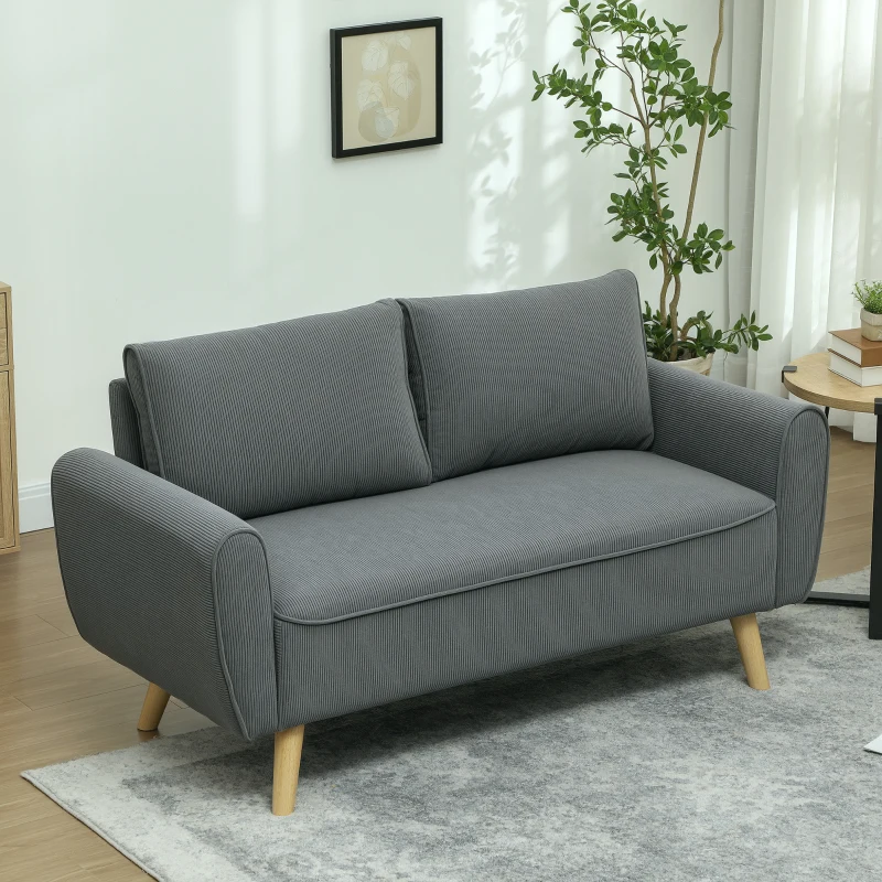HOMCOM 2-zitsbank, stoffen bank, 2 rugkussens, cordstof, 145 x 75 x 78 cm, antraciet