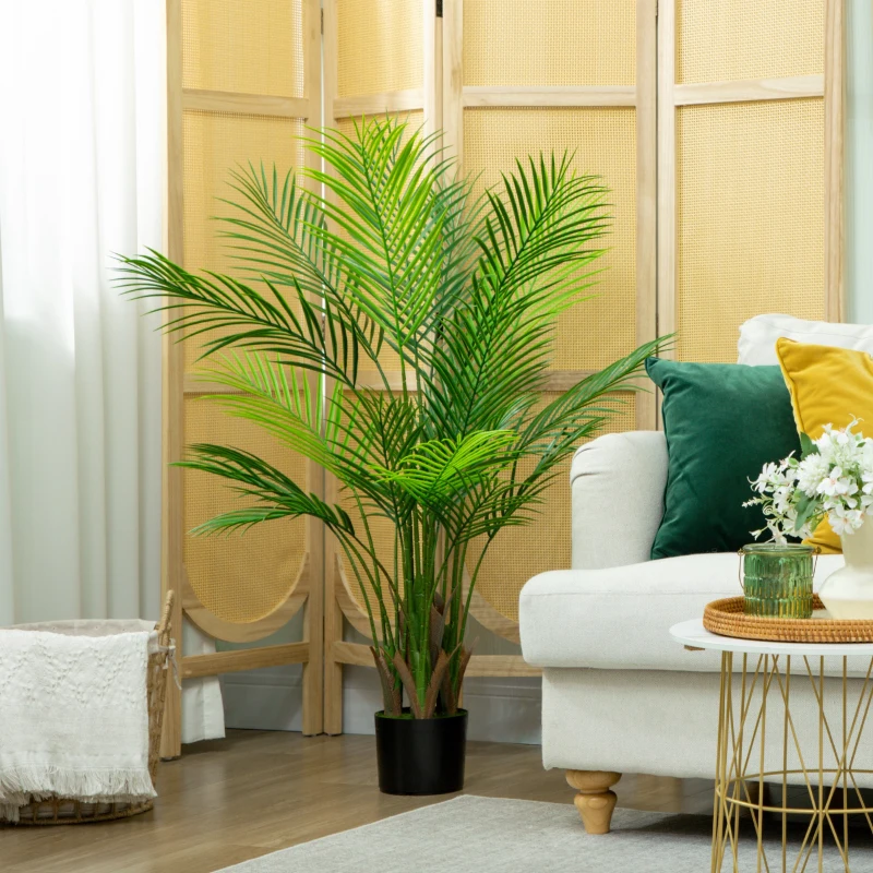 HOMCOM Kunstmatige Palm groot 120cm Kunstplant, Kunststof Kunstplanten in Pot voor Woonkamer Kantoor