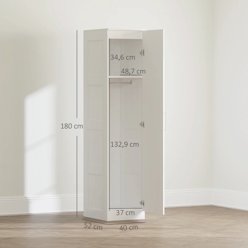 HOMCOM Garderobekast Multifunctionele kast met kledingstang, plank, soft-close deur 40 x 52 x 180 cm Wit