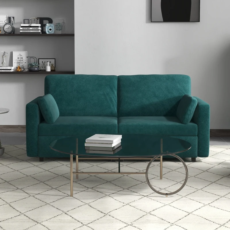 HOMCOM Canapea cu 3 Locuri din Catifea, cu Perne și Șezut Capitonat, 178x82x85cm, Verde Închis