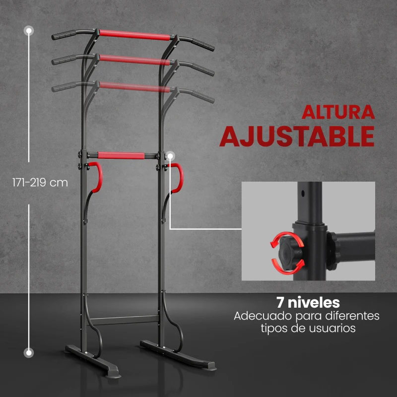 HOMCOM Barra de Dominadas Altura Regulable Estación de Fondos Resistente para Gimnasio en Casa Entrenamiento de Fuerza Negro