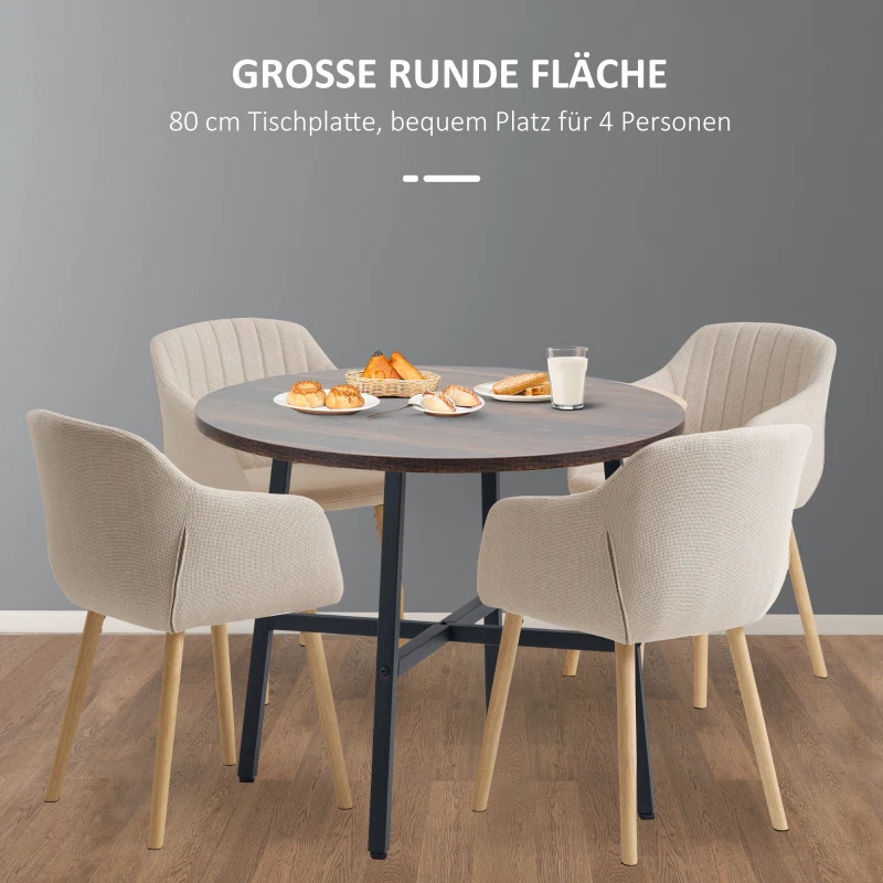 HOMCOM Eettafel Keukentafel, grote tafel, industrieel design, rustiek design, Φ80 x 76 cm, Bruin