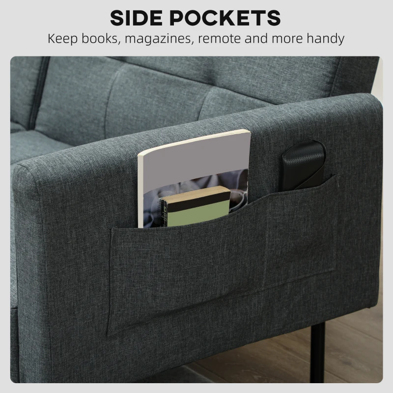 HOMCOM Canapea Extensibilă Click Clack cu Spătar Reglabil din Material Textil cu Aspect de In, Lemn și Oțel, 200x77x72 cm, Gri