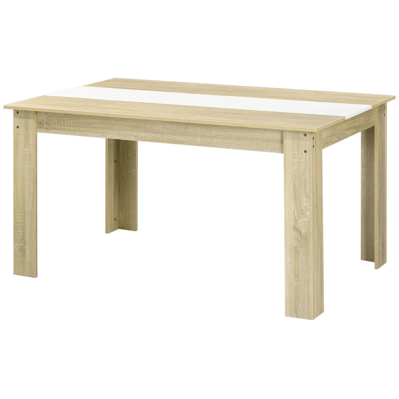 HOMCOM Masă de dining modernă pentru 6 persoane, din PAL, 140x89,5x75 cm, alb și culoarea stejarului