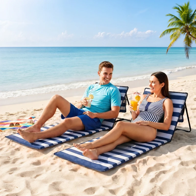 Outsunny Lot de 2 tapis de plage rembourré dossier inclinable multi-positions sangle de transport inclus métal polyester