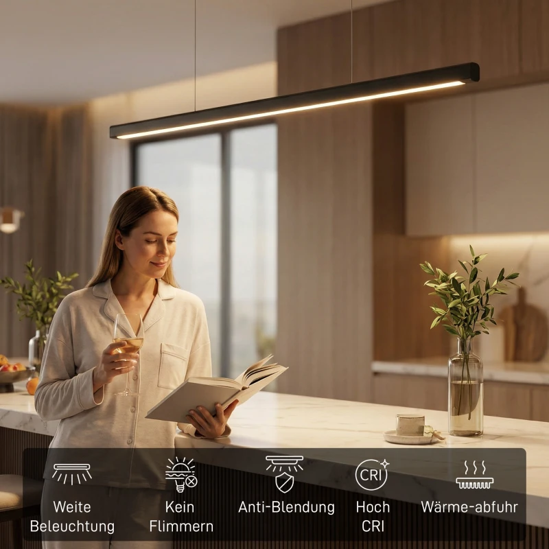 HOMCOM Pendelleuchte mit Fernbedienung und Speicherfunktion, Dimmbar mit einstellbaren Farbtemperaturen