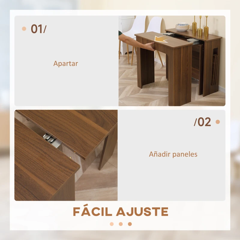 HOMCOM Mesa de Comedor Extensible para 4-6 Personas Mesa Auxiliar Multifuncional para Estudio Cocina 180x85x75 cm Marrón