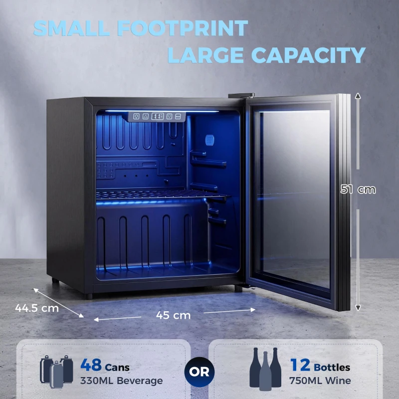 HOMCOM 50L Drinks Fridge, 48 Can Under Counter Freestanding Beer Fridge with LED Light