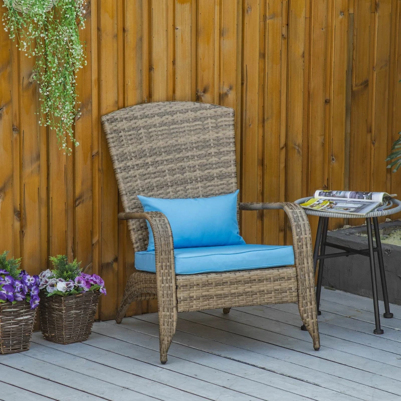 Outsunny Sedia da Giardino Adironrack con Braccioli, in Rattan e Acciaio, 64x80x90 cm, Marrone e Blu