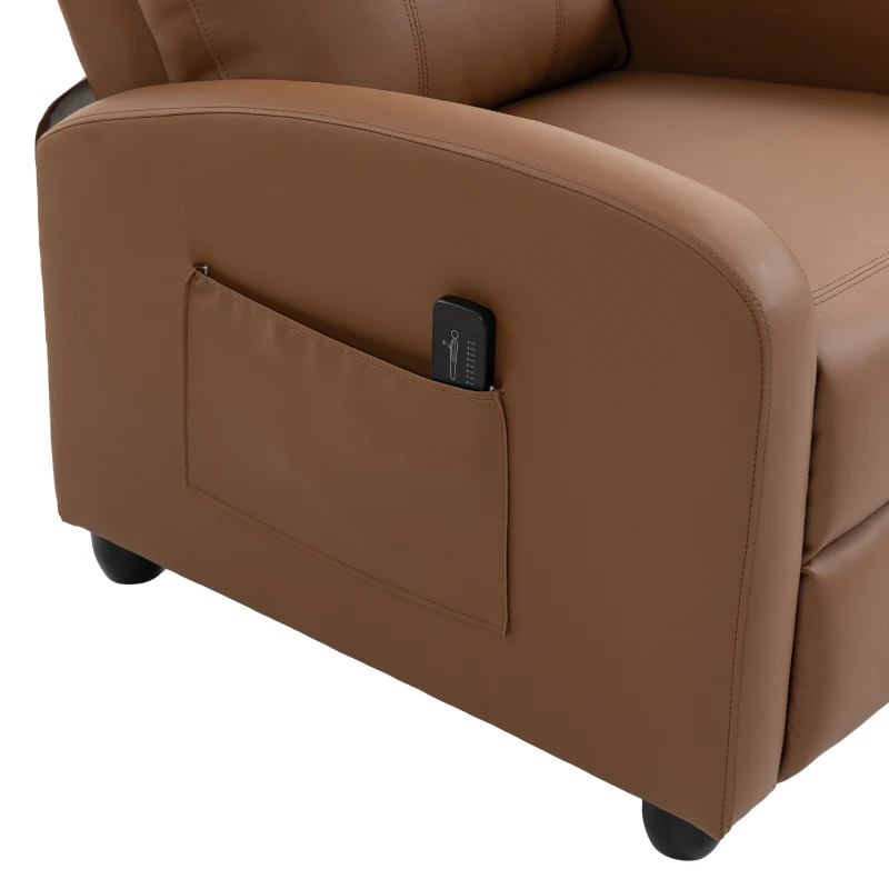HOMCOM Recliner Armchair, Massage Faux Leather Push Back Reclining Chair with Adjustable Leg Rest, Side Pocket, Dark Brown