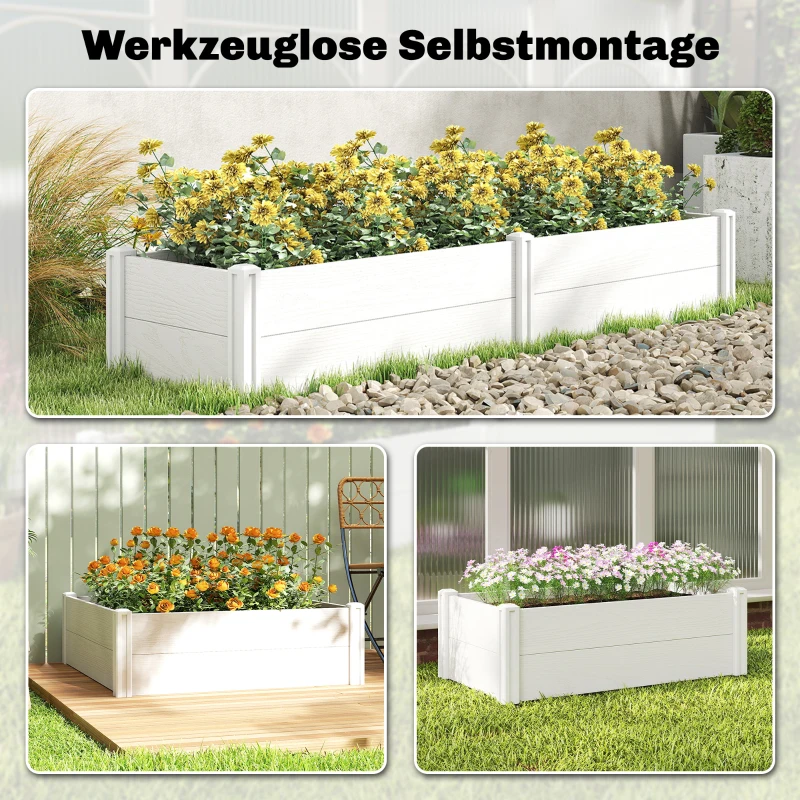 Outsunny Kunststof hoogbed, insteekbaar plantenbed met DIY-montage 197 x 54 x 33 cm Wit