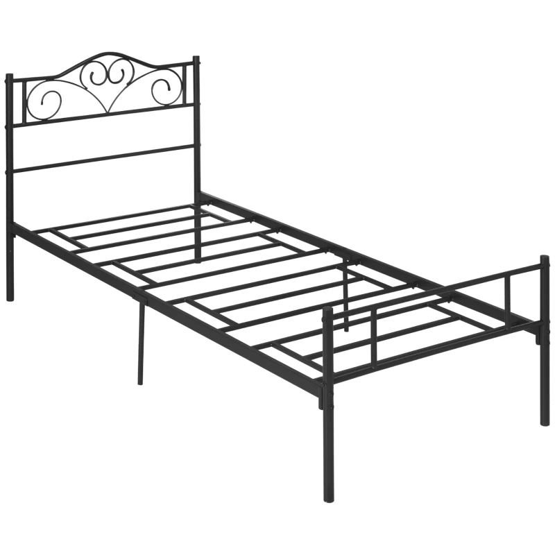 HOMCOM Eenpersoonsbedframe van staal met geïntegreerde latten, hoofdeinde en voeteneinde, 90x200cm