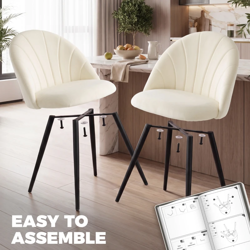 HOMCOM Lot de 2 chaises de salle à manger, chaises de cuisine rembourrées sans accoudoirs, pieds en acier, 52x55x79cm, crème