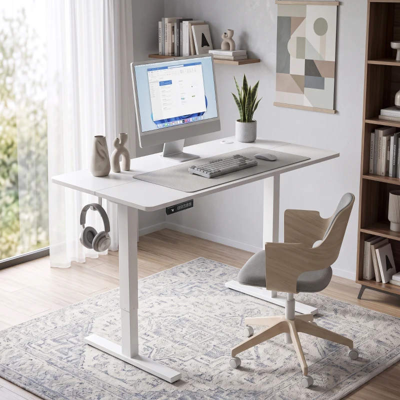 HOMCOM Bureau Assis Debout Électrique 120 x 60 cm, Mémoire 3 Hauteurs, Sécurité Enfant et Anti-Collision, pour Travail, Blanc